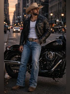 Rock & Roll Cowboy Bootcut Jeans Men’s Distressed Western Biker Denim Y2K 38x30